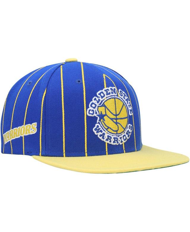 Mens Mitchell & Ness Royal/Gold Golden State Warriors Hardwood Classics Pinstripe Snapback Hat Product Image