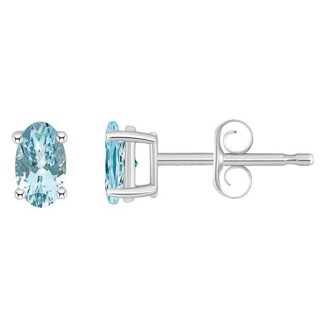 14k White Gold Oval Birthstone Stud Earrings, Womens, Aquamarine Product Image