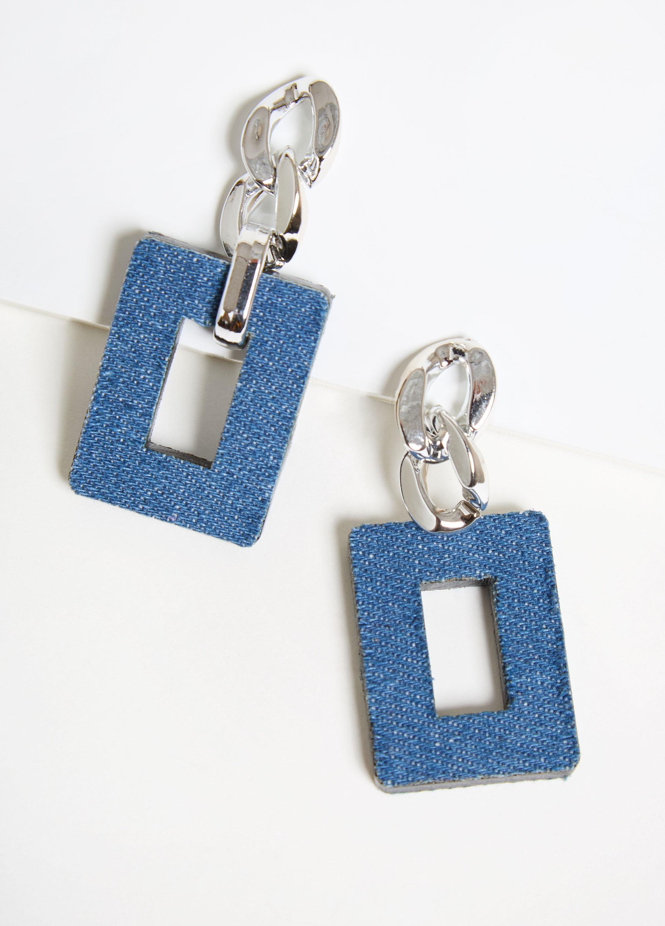 Chain Link And Denim Earrings Product Image