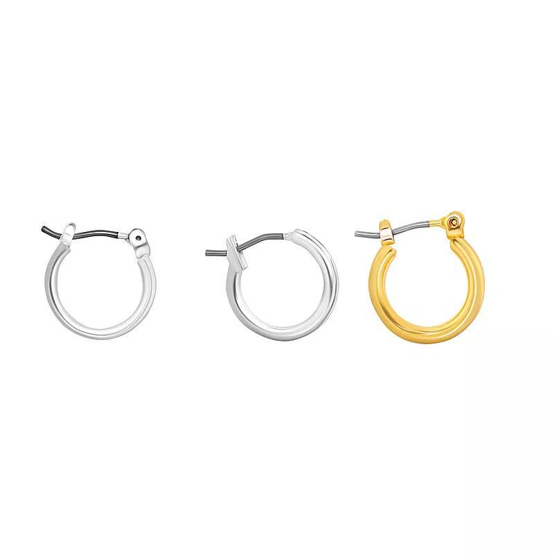 Two Tone Trio Baby Hoop Earrings Set, Womens Product Image