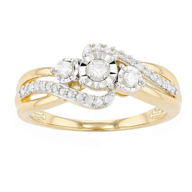 Diamond Brilliance 14k Gold Over Silver 1/4 Carat T.W. Diamond 3-Stone Ring, Womens Gold Tone Product Image