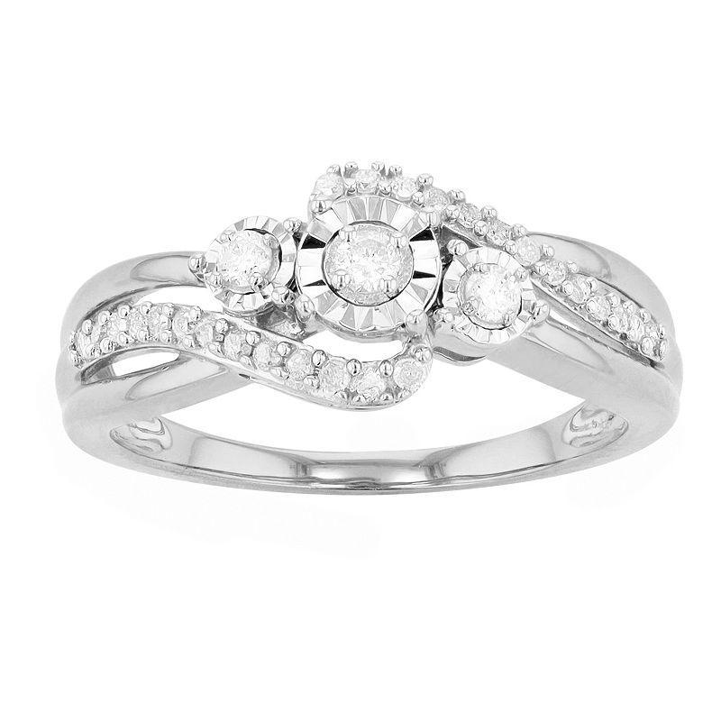 Diamond Brilliance Sterling Silver 1/4 Carat T.W. Diamond 3-Stone Ring, Womens Product Image