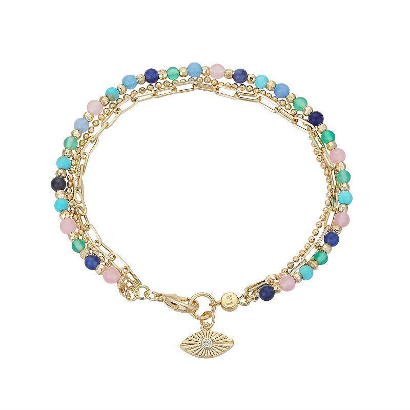 Love This Life Triple Strand Beaded Evil Eye Bracelet, Womens Gold Tone Product Image