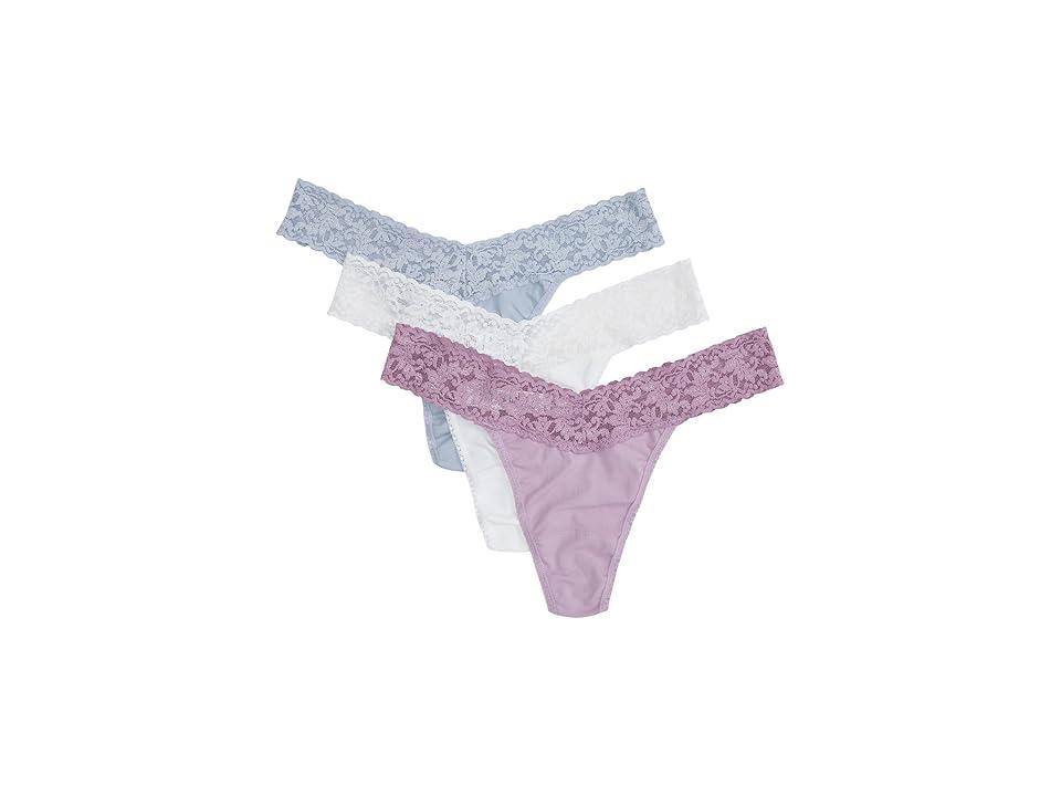 Hanky Panky Supima(r) Cotton Original Rise Thong 3 Pack (Water Lily/Dove Grey/White) Women's Underwear Product Image