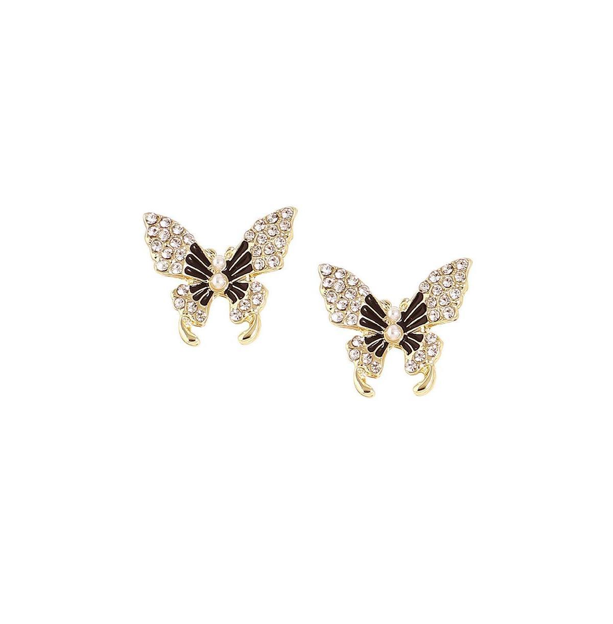 Sohi Womens Black Embellished Butterfly Stud Earrings Product Image