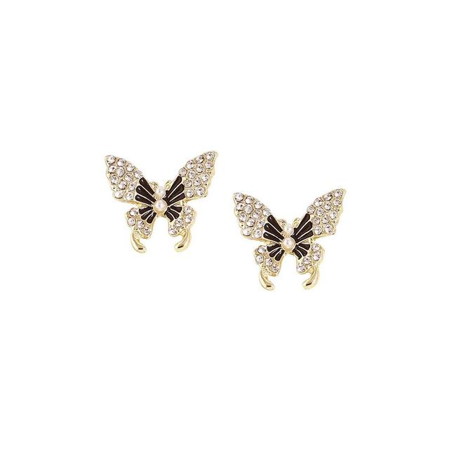 Sohi Womens Black Embellished Butterfly Stud Earrings Product Image