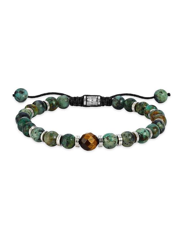 Mens Dakota Turquoise, Tiger Eye, & Sterling Silver Cord Bracelet Product Image