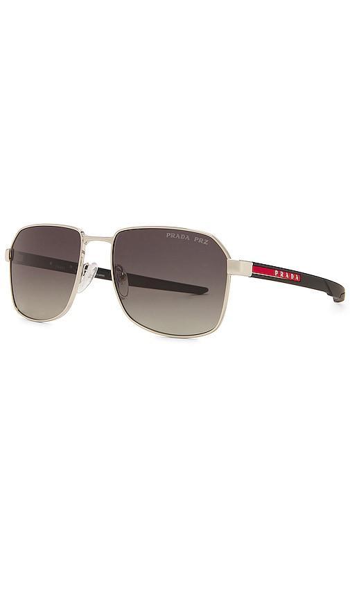 Prada Square Frame Polarized Sunglasses in Metallic Silver Product Image