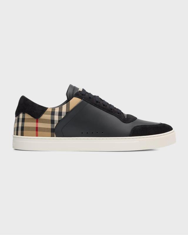 Men's Stevie Leather and Check Low-Top Sneakers Product Image