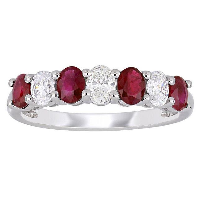 Stella Grace 14k White Gold Ruby & 1/2 Carat T.W. Diamond Semi-Eternity Ring, Womens 14k Whgold Product Image