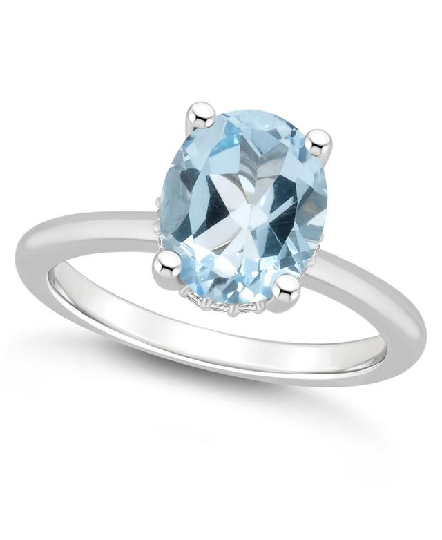 Alyson Layne Sterling Silver 10 mm x 8 mm Oval Gemstone & Diamond Accent Ring, Womens, Blue Topaz Product Image