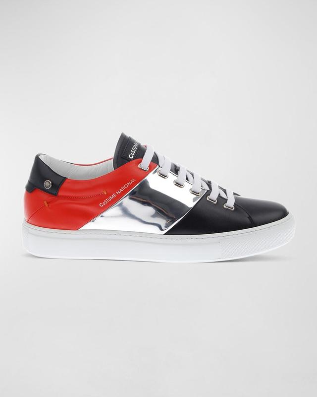 Mens Tricolor Leather Low-Top Sneakers Product Image