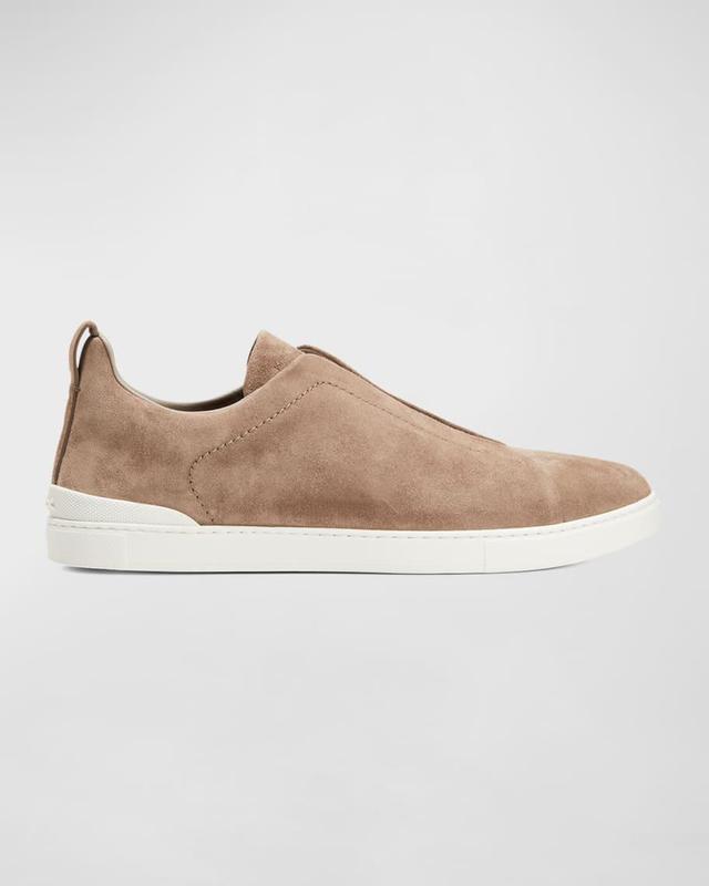 Men's Triple Stitch Suede Low Top Slip-On Sneakers Product Image