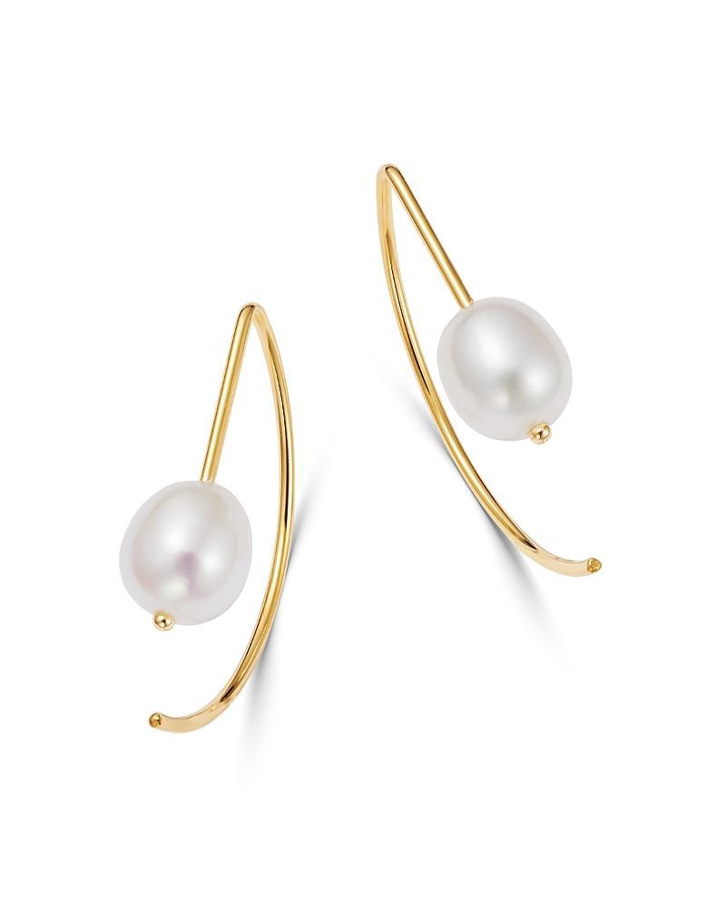 Pearl (6 mm) Drop Threader Earrings Set in 14k Gold Product Image