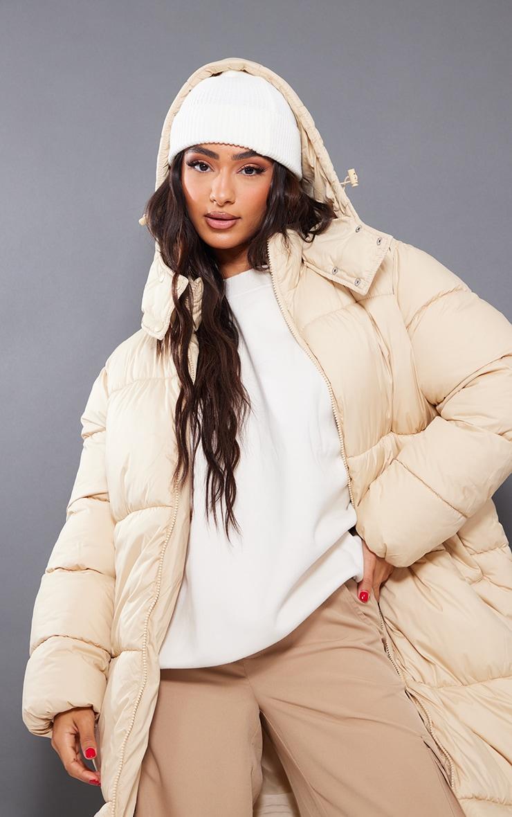 Petite Camel Long Puffer Coat Product Image