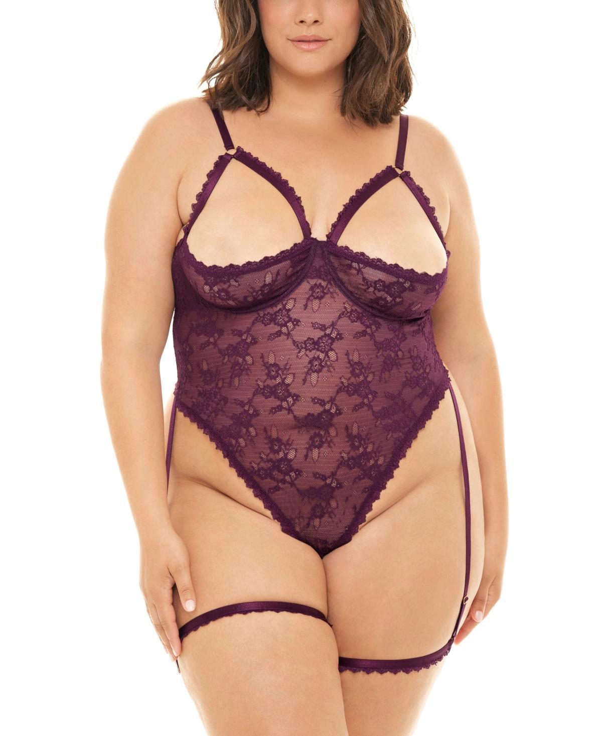 Oh La La Cheri Elayne Lace Open Cup Underwire Teddy with Garter Straps Product Image