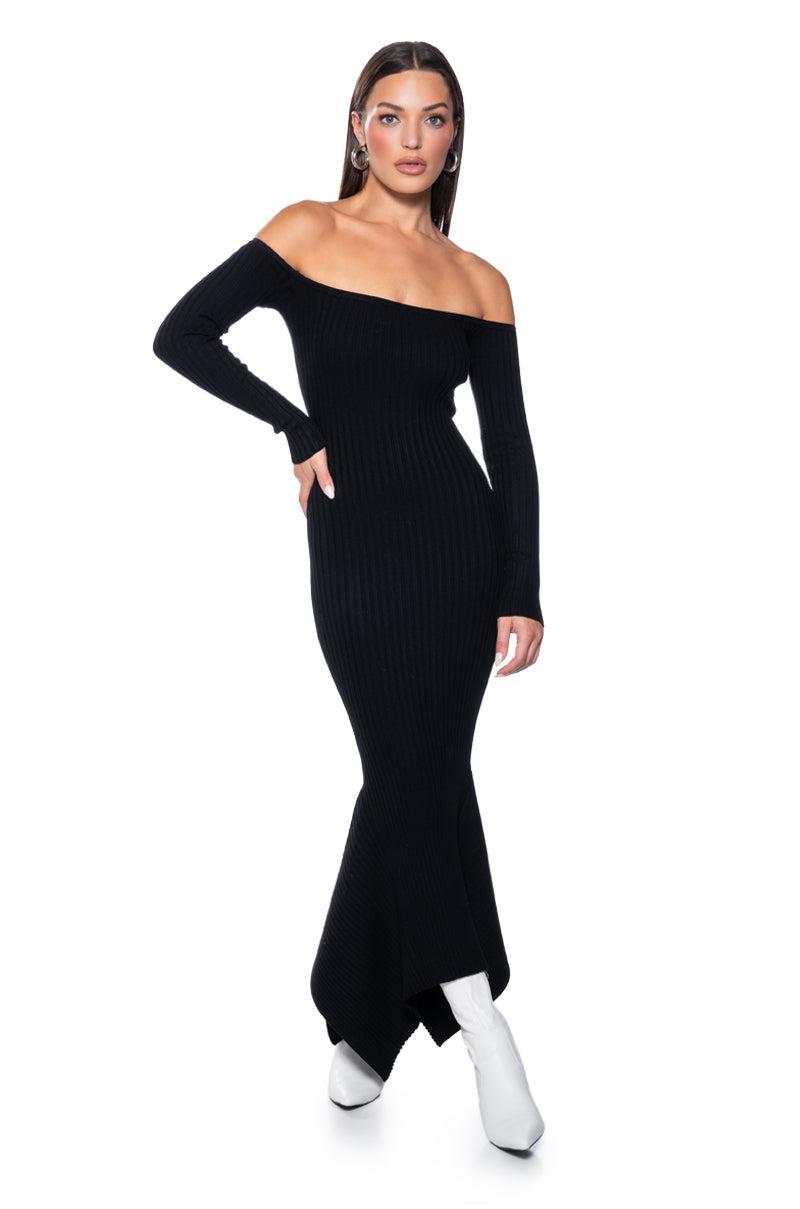 PIXIE LONG SLEEVE OFF THE SHOULDER KNIT MIDI DRESS Product Image