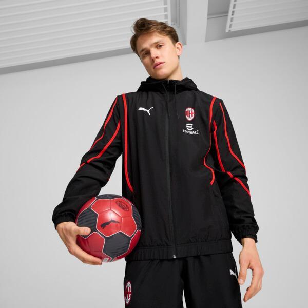 PUMA AC Milan Pre-Match Men's Woven Soccer Jacket in Black/For All Time Red Product Image