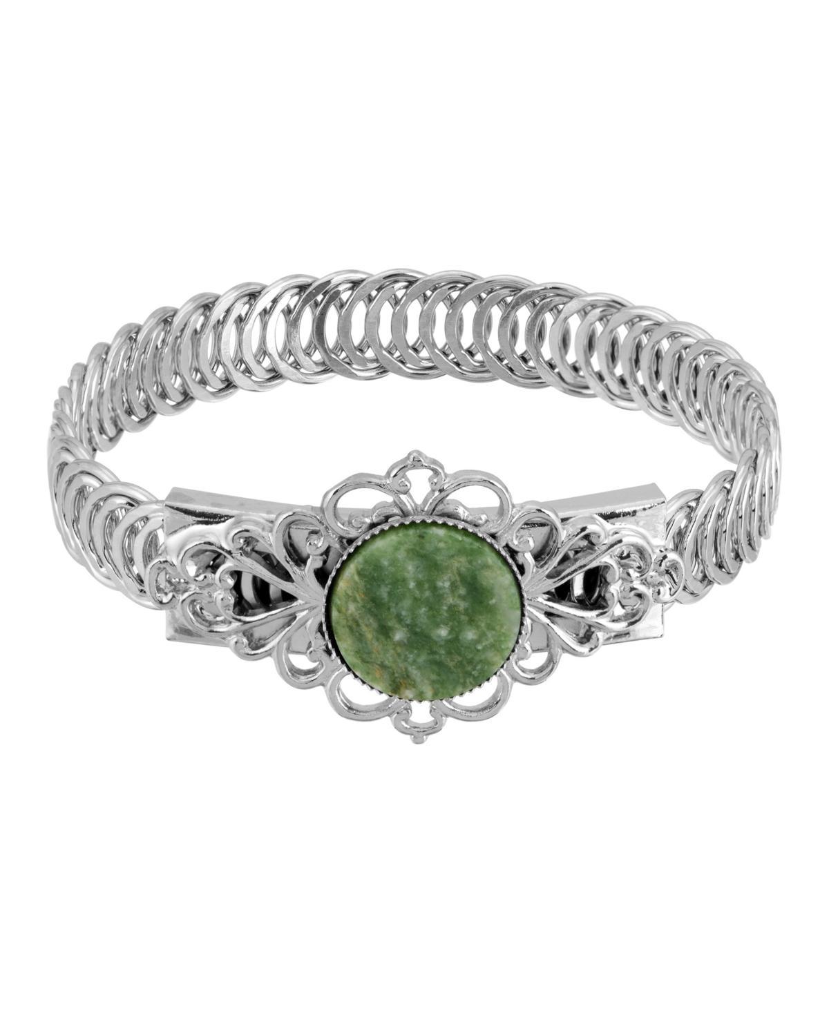 1928 Silver Tone Green Aventurine Belt Bracelet, Womens Product Image