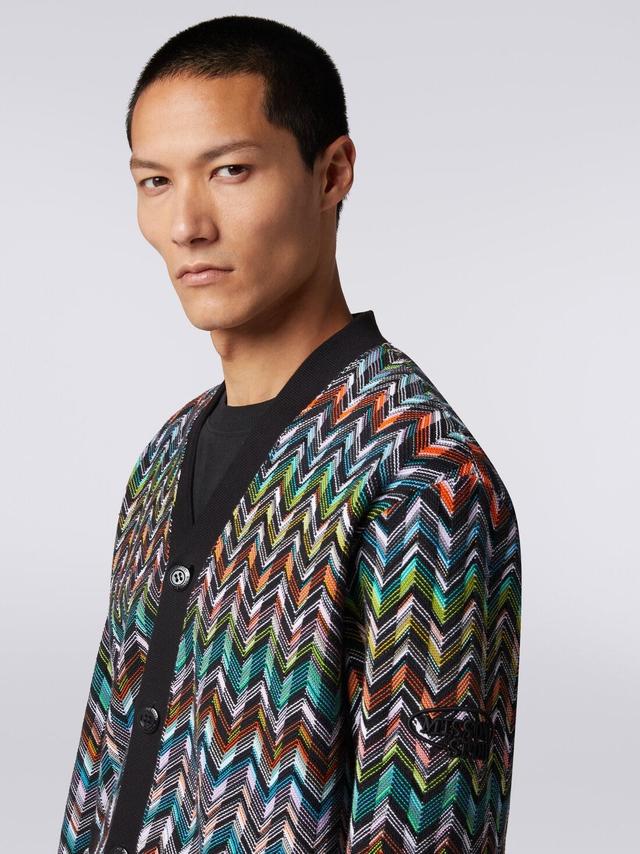 Cardigan in zigzag knit with plain trim Multicoloured | Missoni Product Image