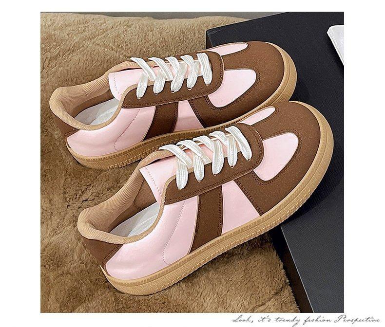 Faux Leather Lace-Up Sneakers Product Image