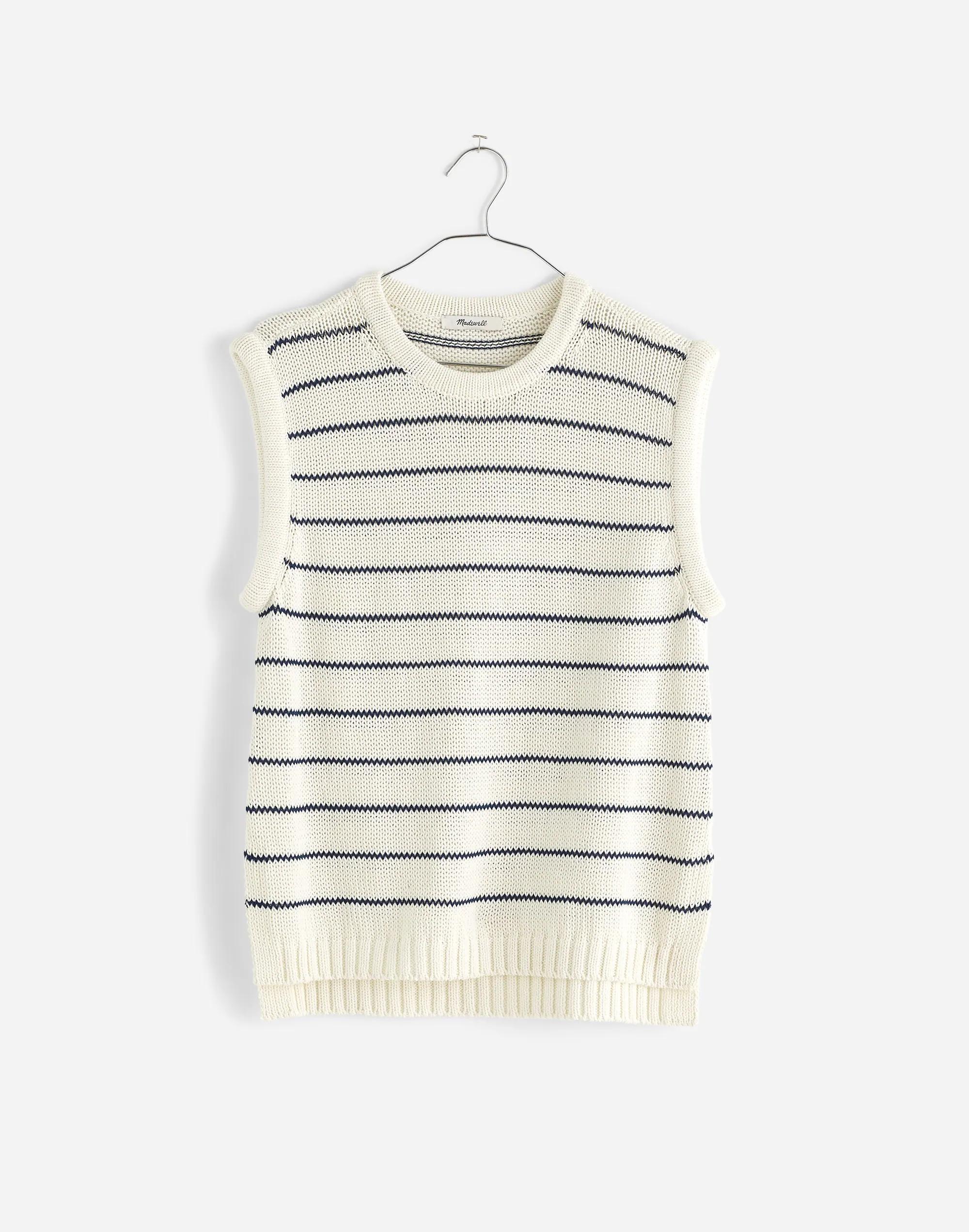 Puff-Trim Sweater Vest in Stripe Product Image