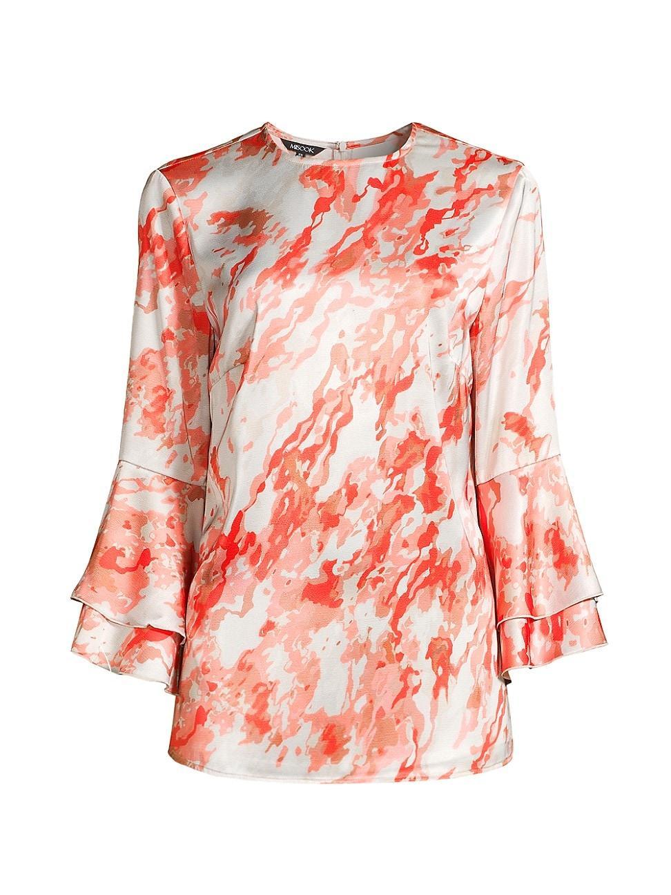 Womens Printed Crepe De Chine Flounce-Sleeve Blouse Product Image