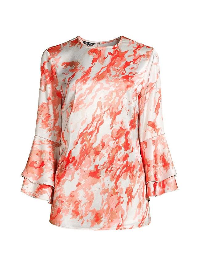 Womens Printed Crepe De Chine Flounce-Sleeve Blouse Product Image