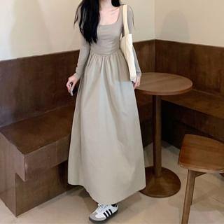 Long-Sleeve Scoop Neck Plain Maxi A-Line Dress product image