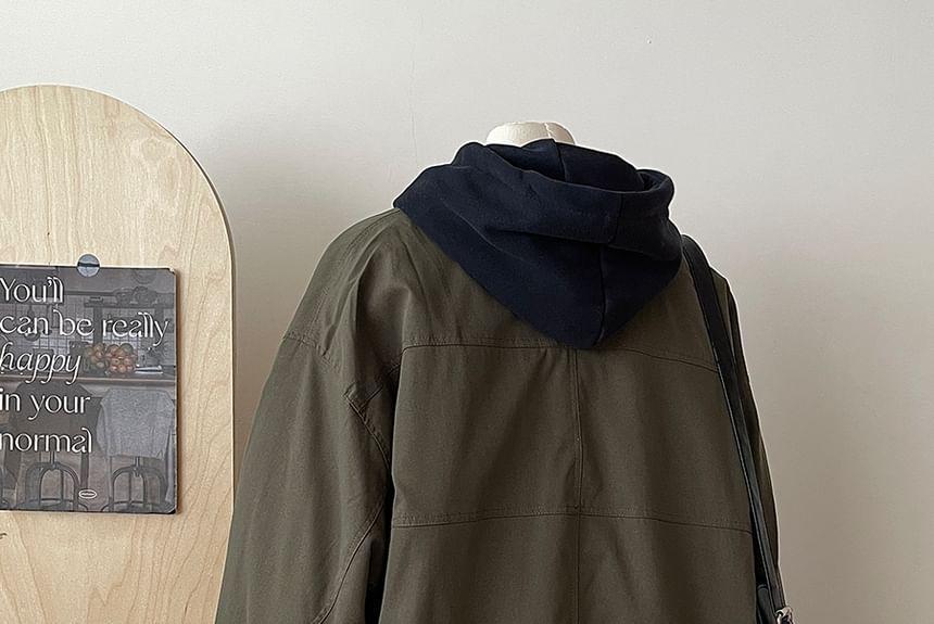 Hooded Zip-Up Long Parka Product Image