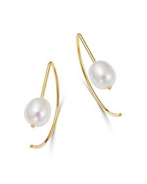 Pearl (6 mm) Drop Threader Earrings Set in 14k Gold Product Image