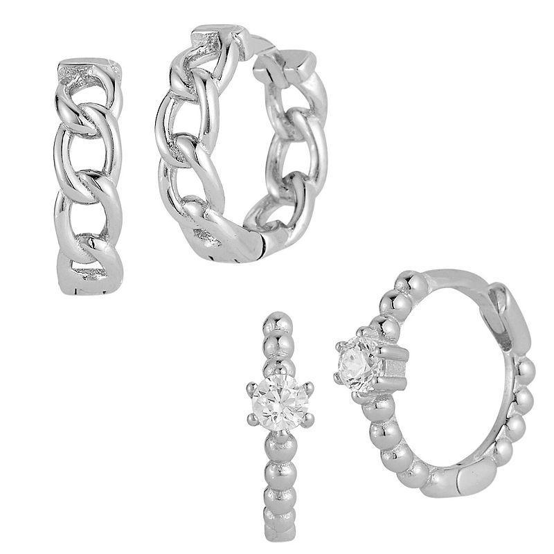 Sunkissed Sterling Sterling Silver Cubic Zirconia Flower Huggie Hoop Earring Duo Set, Womens, Gold Tone Product Image