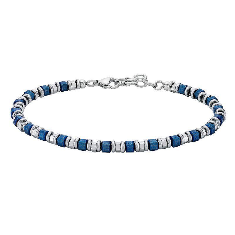 Mens LYNX Two-Tone Stainless Steel Blue Ion Plated Bead Chain Bracelet Product Image