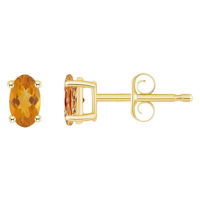 14k Gold Oval Birthstone Stud Earrings, Womens, Orange Product Image