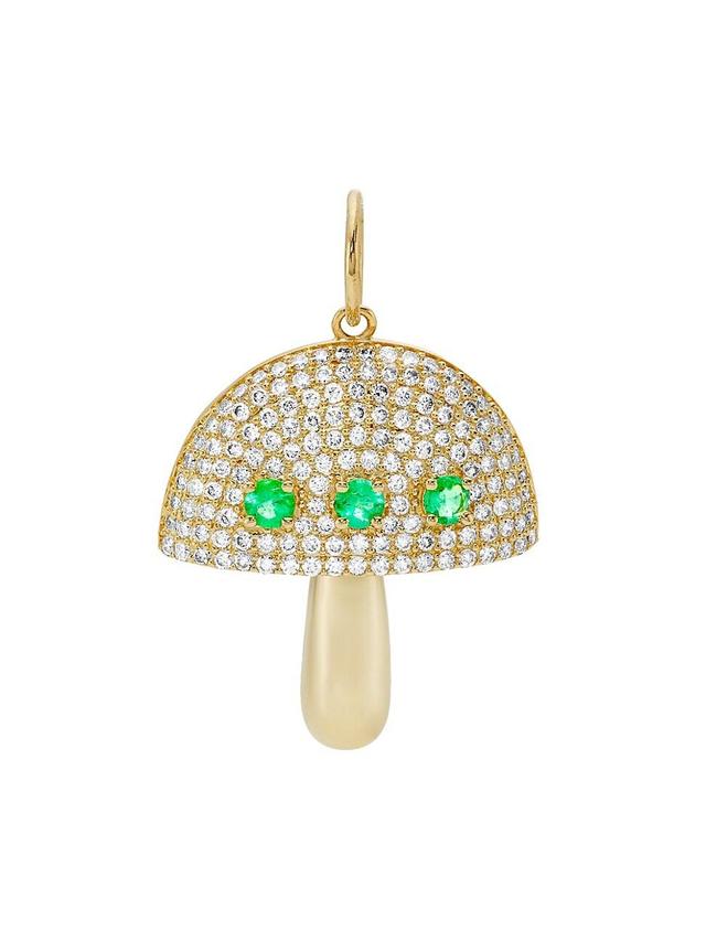 Womens 14K Yellow Gold, 1.09 TCW Diamond & Emerald Mushroom Pendant Product Image