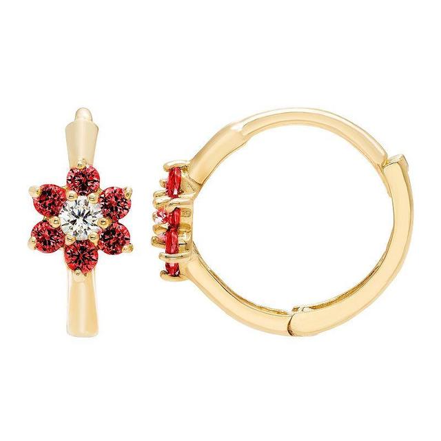 Theia Sky 14k Gold Cubic Zirconia Floral Huggie Earrings, Womens, 14k Gold Red Product Image