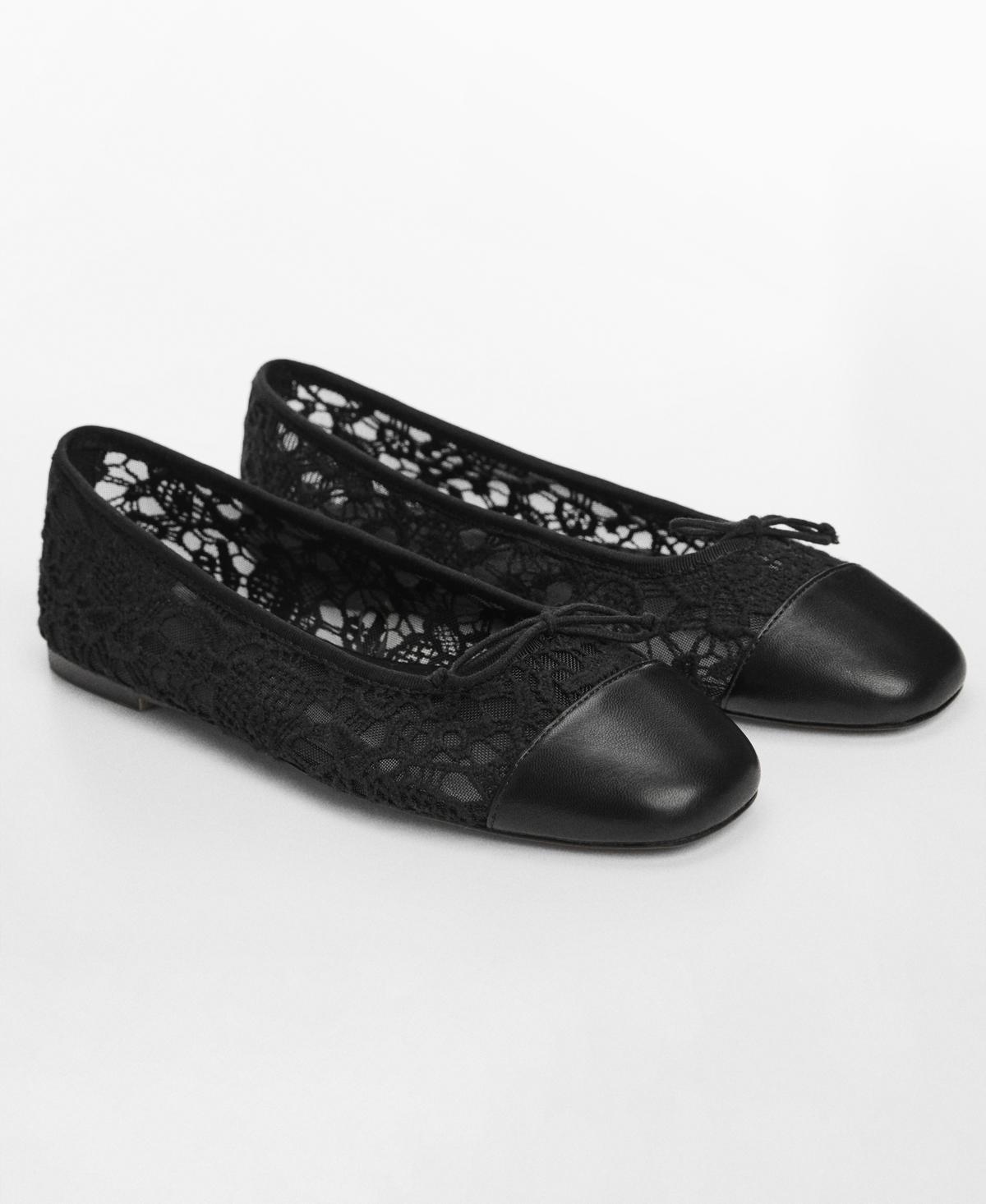 Mango Womens Bow Detail Lace Ballerinas Product Image