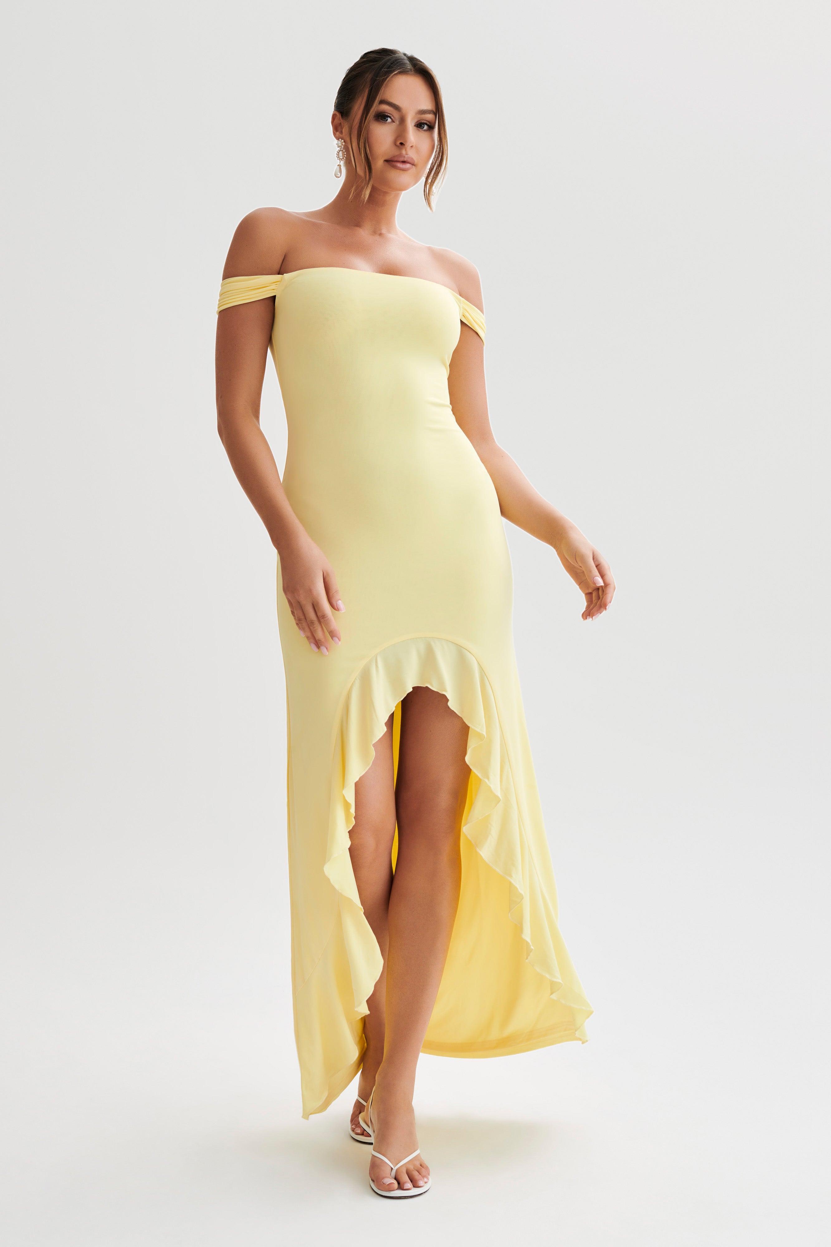 Eisley Slinky Off Shoulder Maxi Dress - Yellow Product Image