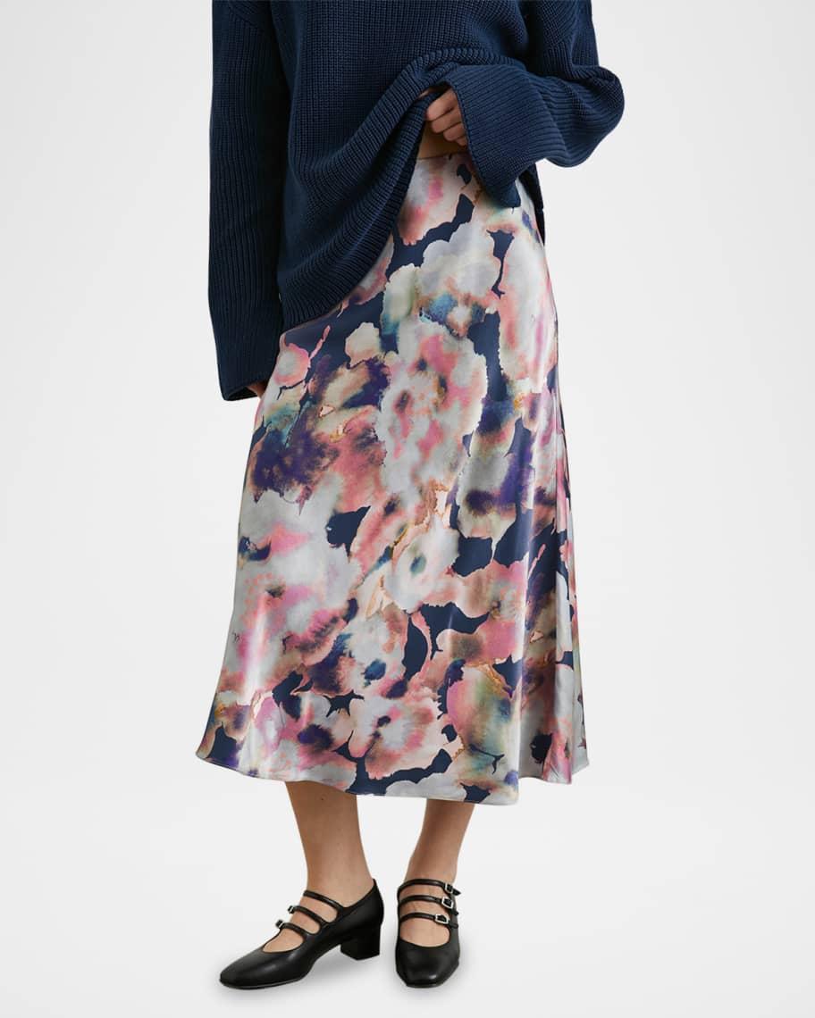 Anya Floral Satin Midi Skirt  Product Image