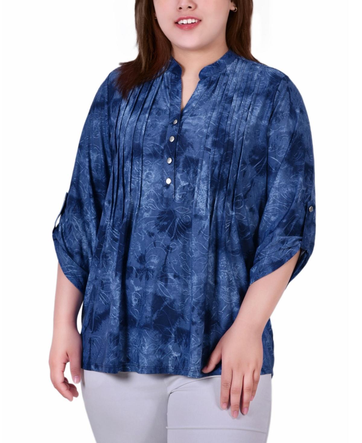 Plus Size 3/4 Roll Tab Sleeve Y-Neck Top Product Image