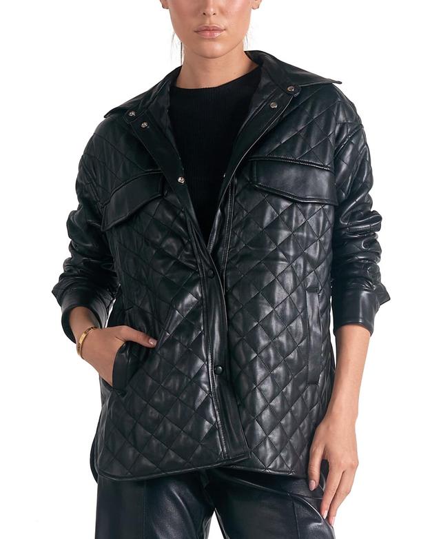 Elan Womens Collared Diamond-Quilted Long-Sleeve Jacket Product Image