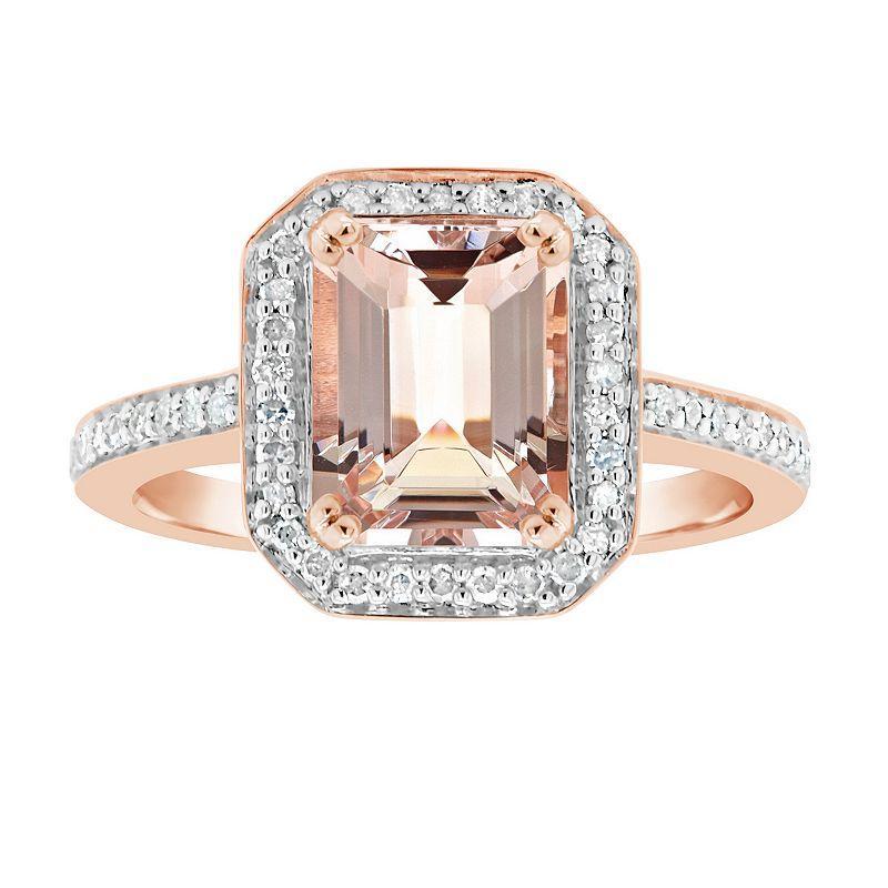 Celebration Gems 14k Rose Gold Over Silver Emerald Cut Morganite & 1/4 Carat T.W. Diamond Halo Ring, Womens Pink Tone Product Image