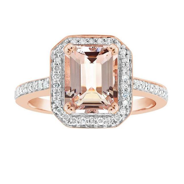 Celebration Gems 14k Rose Gold Over Silver Emerald Cut Morganite & 1/4 Carat T.W. Diamond Halo Ring, Womens Pink Tone Product Image