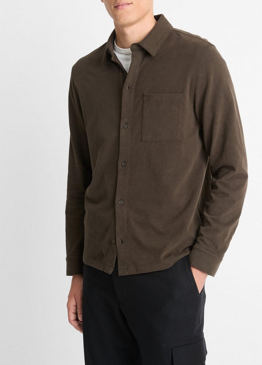 Sueded Cotton Jersey Button-Front Shirt Product Image