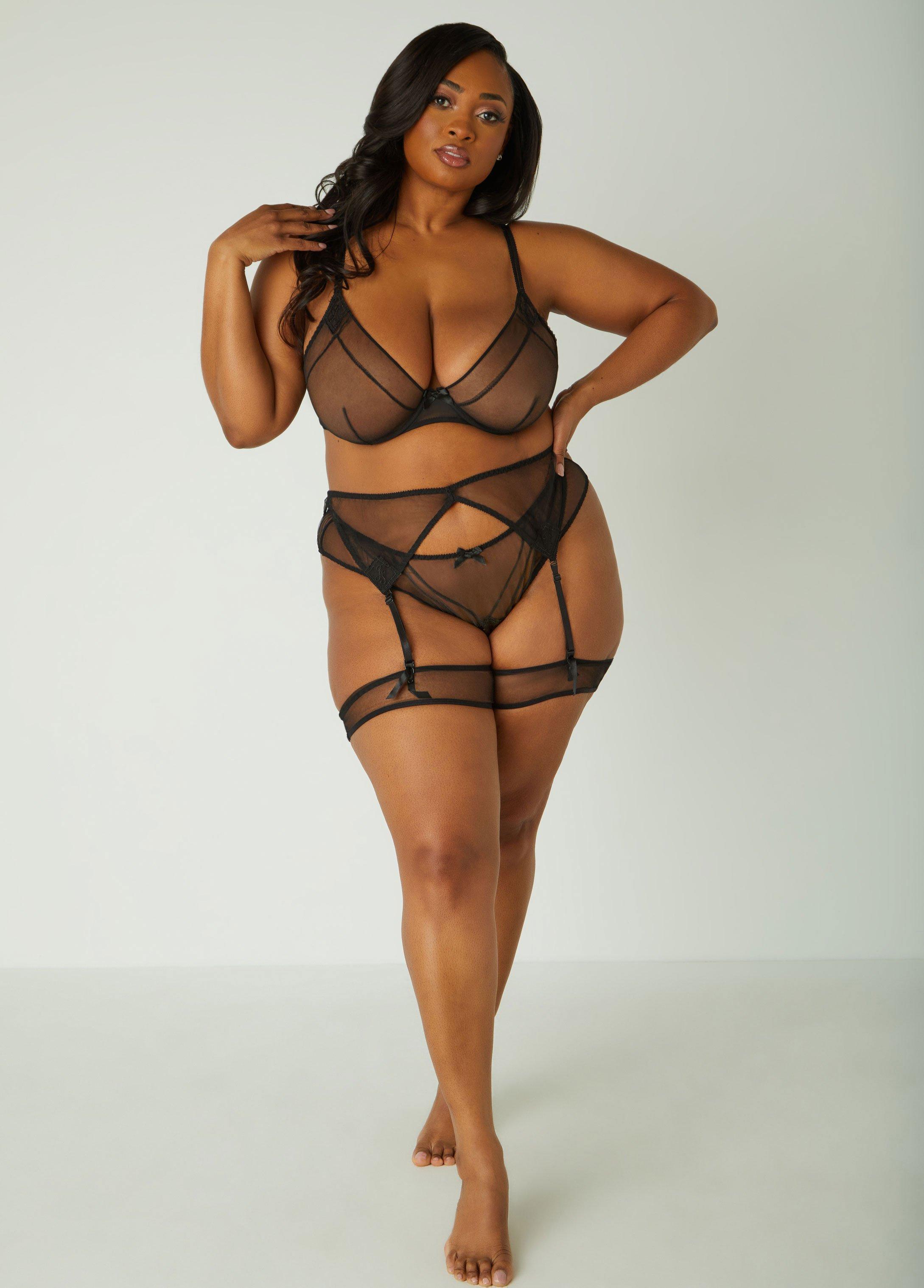 Mesh Bra & Crotchless Panty Set Product Image