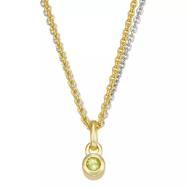 14k Gold & Sterling Silver Double Strand Peridot Charm Necklace, Womens Gold Tone Product Image