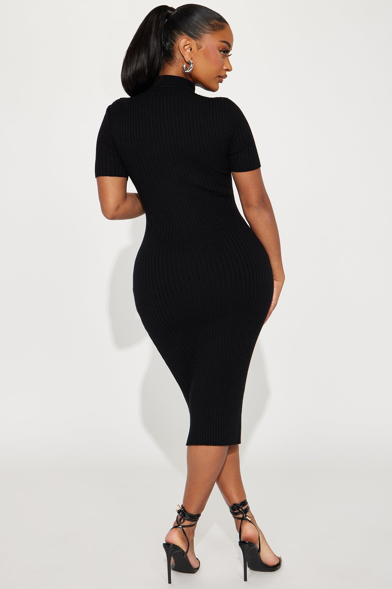 Eden Ribbed Midi Dress - Black Product Image