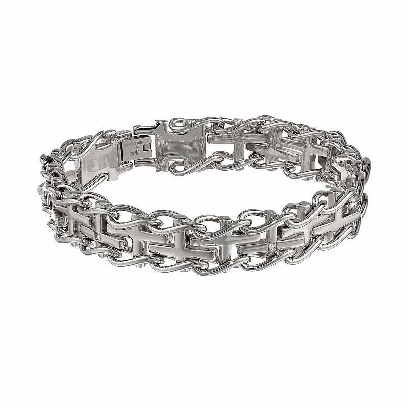 LYNX Stainless Steel Diamond Accent Sideways Cross Railroad Bracelet - Men, Mens Grey Product Image