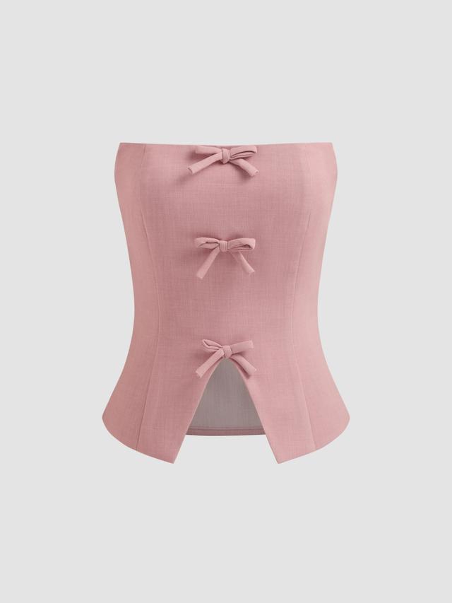 Solid Bowknot Zipper Tube Top Product Image