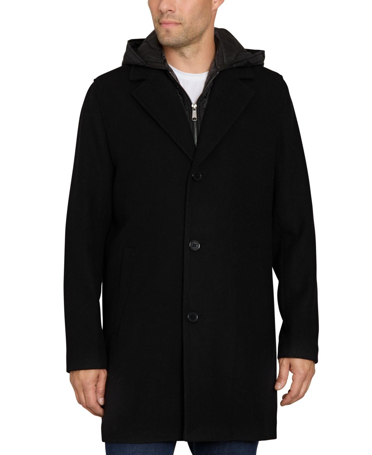 Sam Edelman Single Breasted Wool Blend Hooded Coat with Bib Product Image